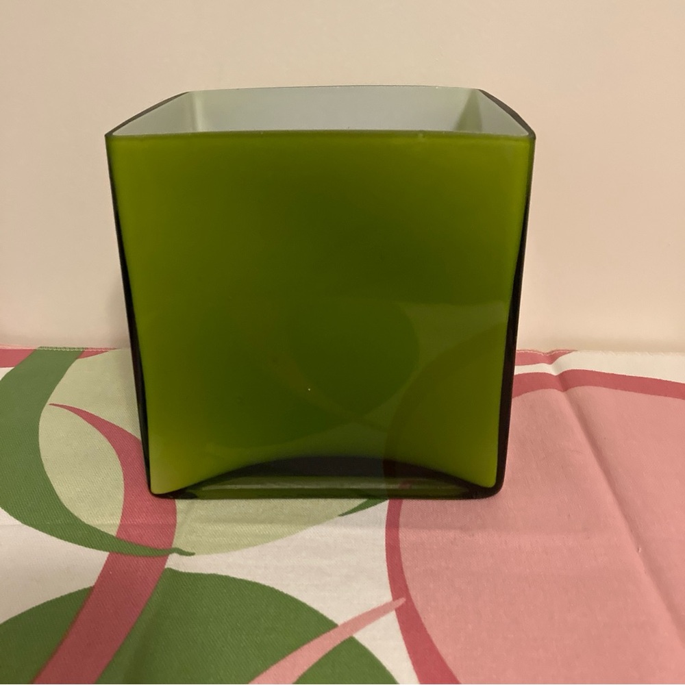 Lime Green Square Cased Glass Vase/Planter